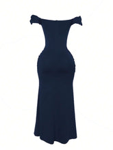 1pc Off-The-Shoulder Ruched Mermaid Formal Dress, Slimming Design, Elegant Prom Evening Dress, For Wedding Guest, Graduation, Dinner New Year Eve